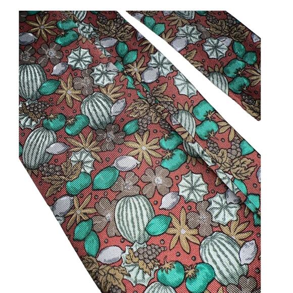 Hermes Men's Tie Fruit Floral 7358 PA France Silk Necktie Multicolored Neutral - Picture 1 of 6
